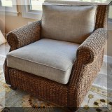 F19. Lexington Furniture Nick wicker chair with new cushions 33”h x 37”w x37”d 